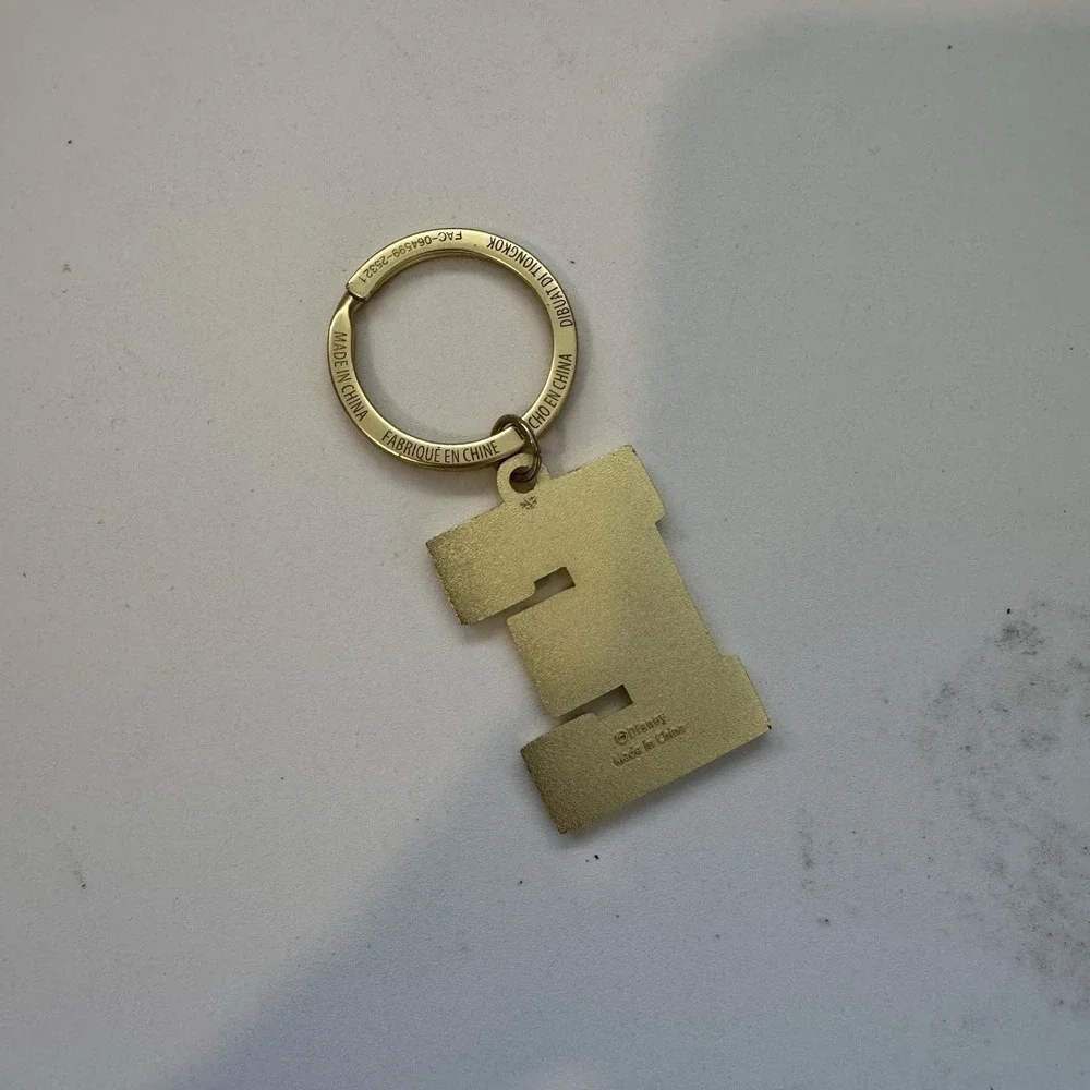 Disney Parks Mickey Donald Pluto Letter E, Gold Tone Metal Keychain Bag Charm